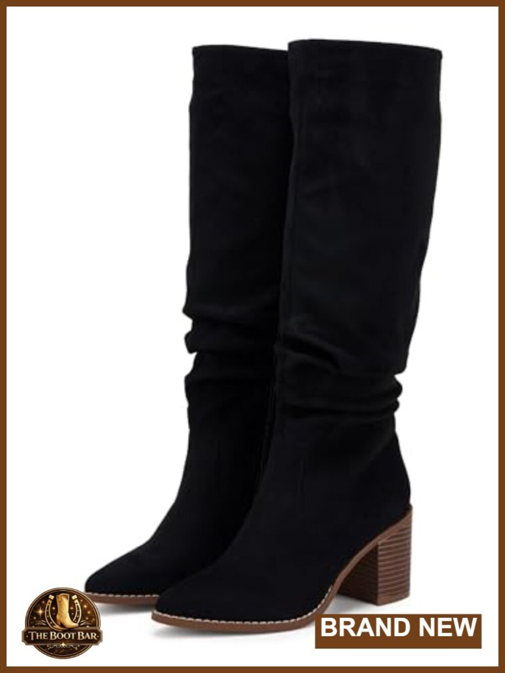 Women's Faux Suede Pointed Toe Mid Chunky Heel Knee High Boots with Side Zipper - Picture 4 of 6